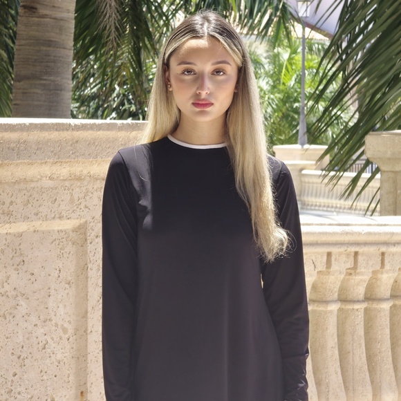 DEVORAH'S SECRET Modest Midi Dress Black With White Trim Regular&Plus Sizes - Picture 2 of 6